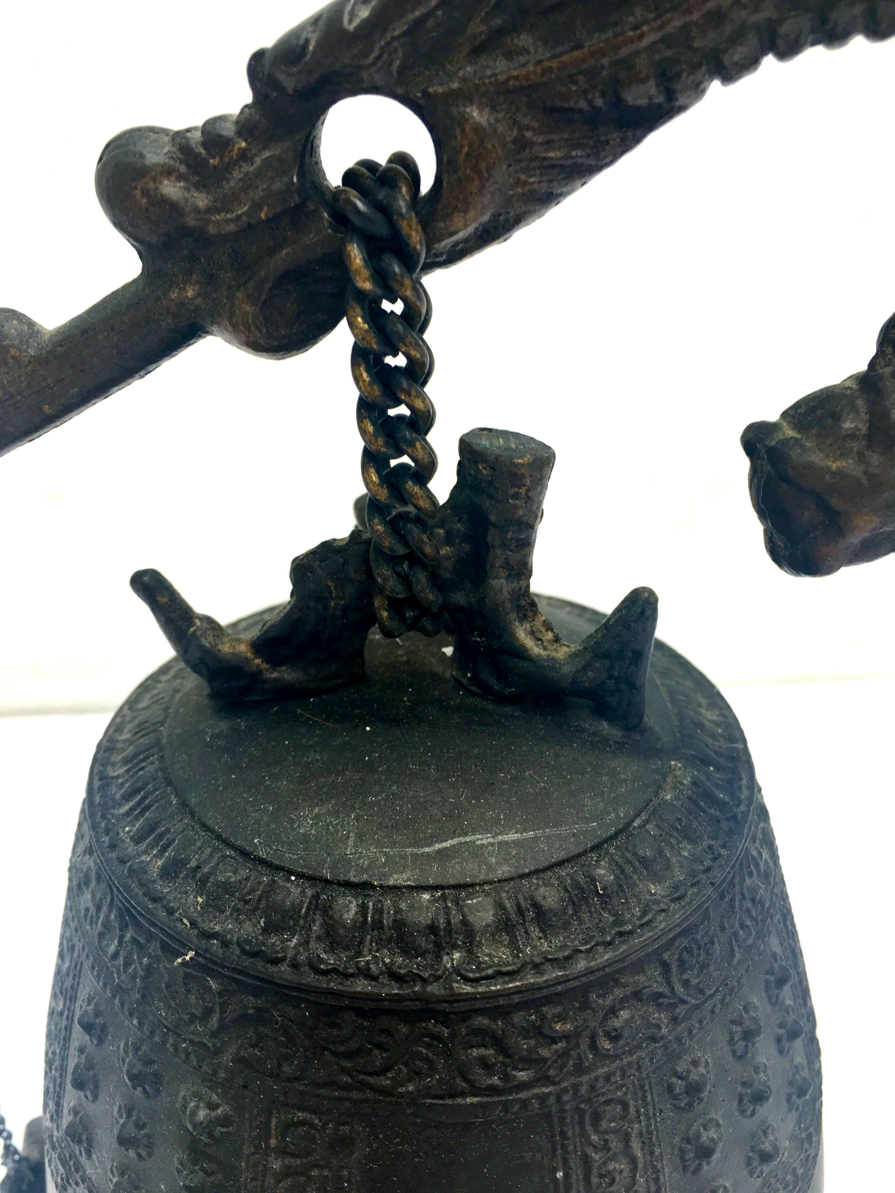 Mid-20th Century Chinese Bronze Sculptural Dragon Large Gong Bell 3