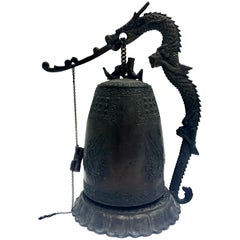 Mid-20th Century Chinese Bronze Sculptural Dragon Large Gong Bell