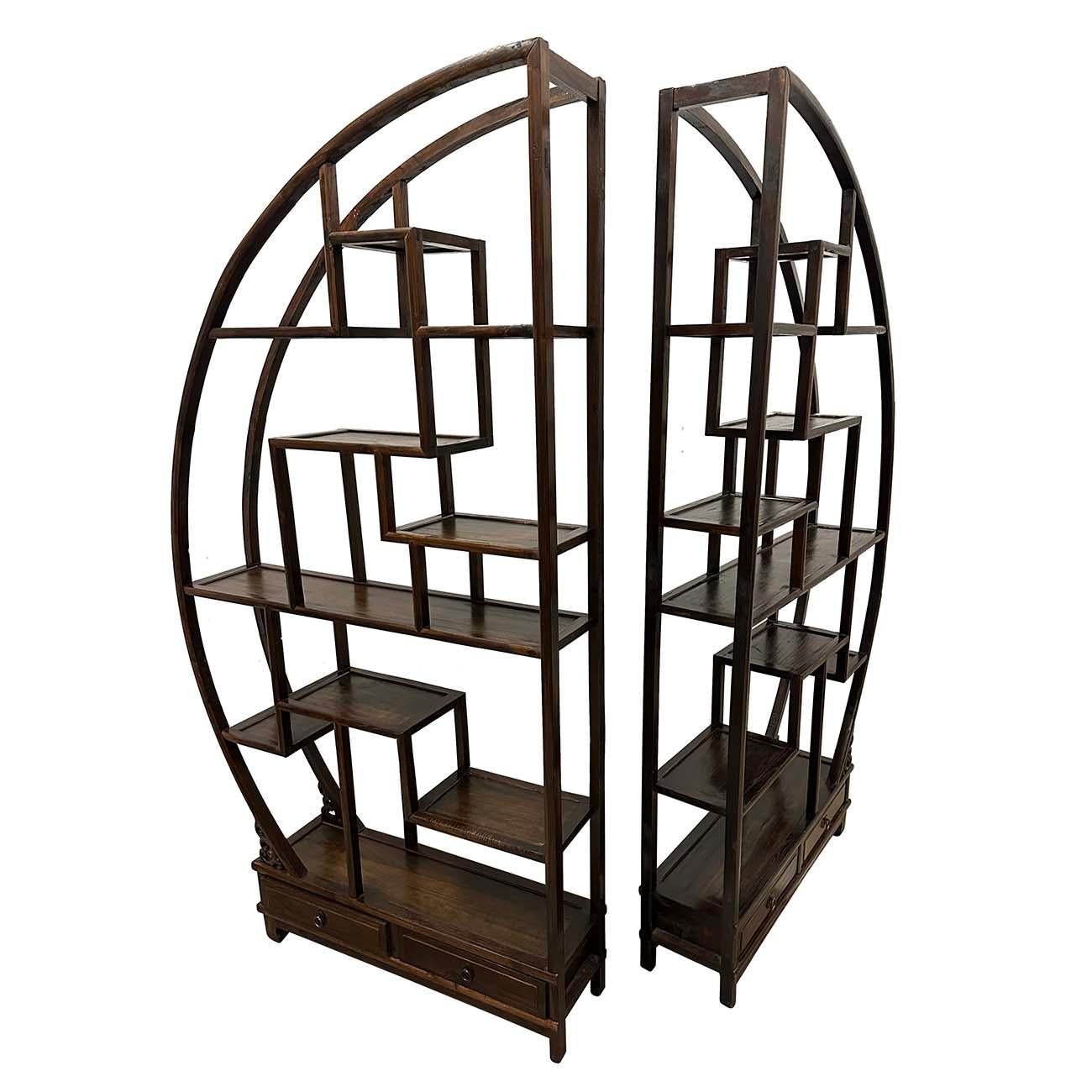 Elm Mid-20th Century Chinese Carved Collector's Display Shelf/Room Divider For Sale