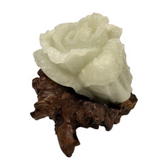 Mid 20th Century Chinese Carved Jade Cabbage on Tree Root Base