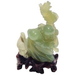 Mid-20th Century Chinese Carved Bowenite Sage with Crane