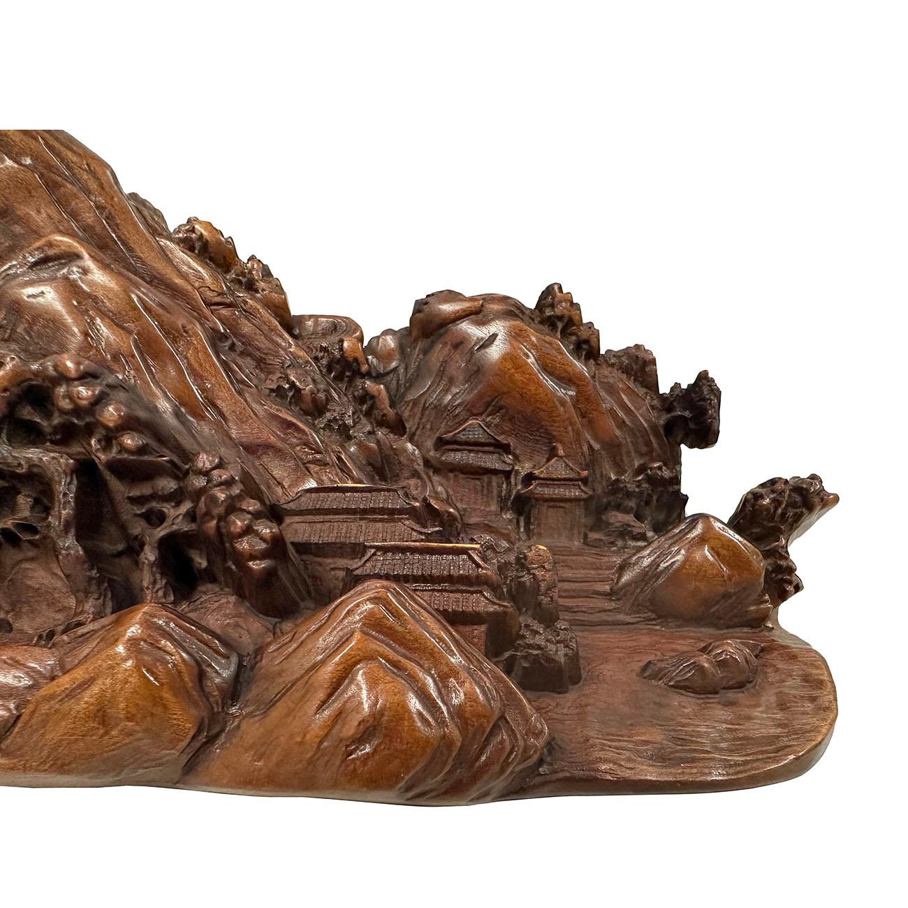 Hand-Carved Mid-20th Century Chinese Carved Landscape Sculpture, Scholar art For Sale