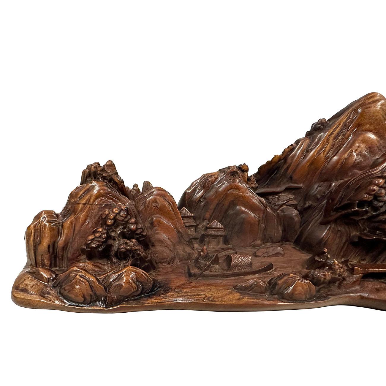 Mid-20th Century Chinese Carved Landscape Sculpture, Scholar art In Good Condition For Sale In Pomona, CA