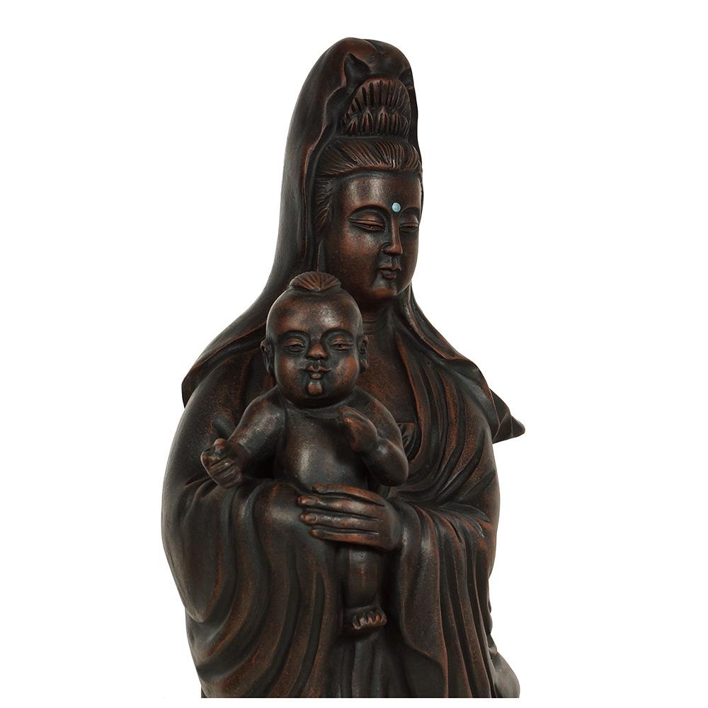 Sculpté à la main Statue chinoise de Kwan Yin en argile violette sculptée du milieu du 20e siècle en vente