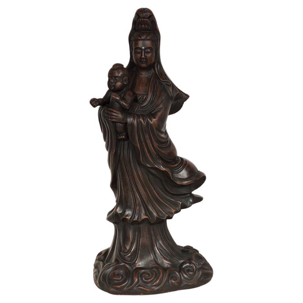 Mid-20th Century Chinese Carved Purple Clay Kwan Yin Statuary