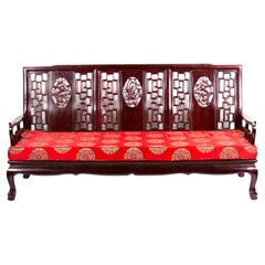 Mid 20th Century Chinese Carved Rosewood Long Bench, Sofa