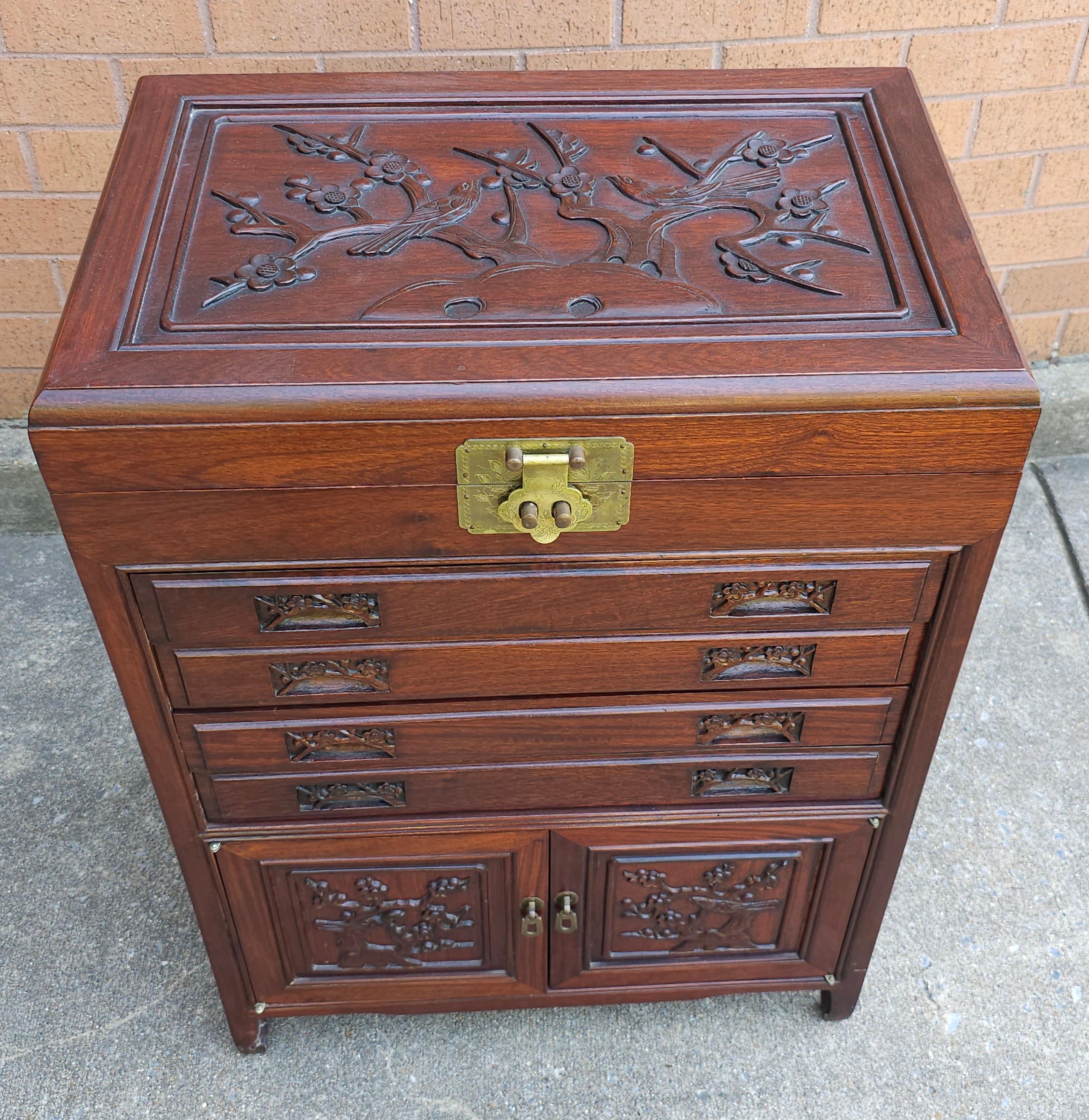 MId-20th Century Chinese Carved Rosewood Siver Chest Cabinet For Sale 6