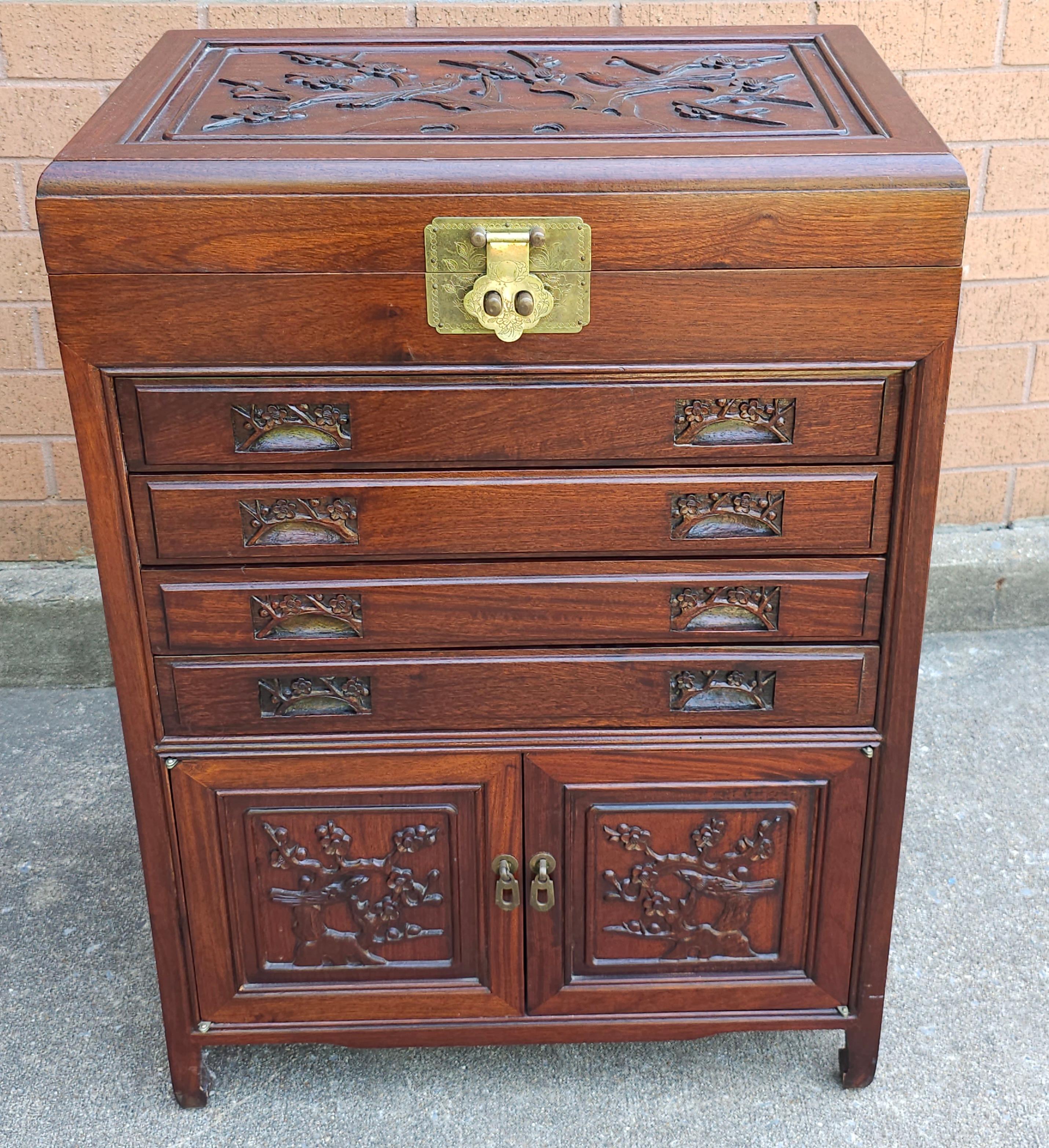 MId-20th Century Chinese Carved Rosewood Siver Chest Cabinet For Sale 10