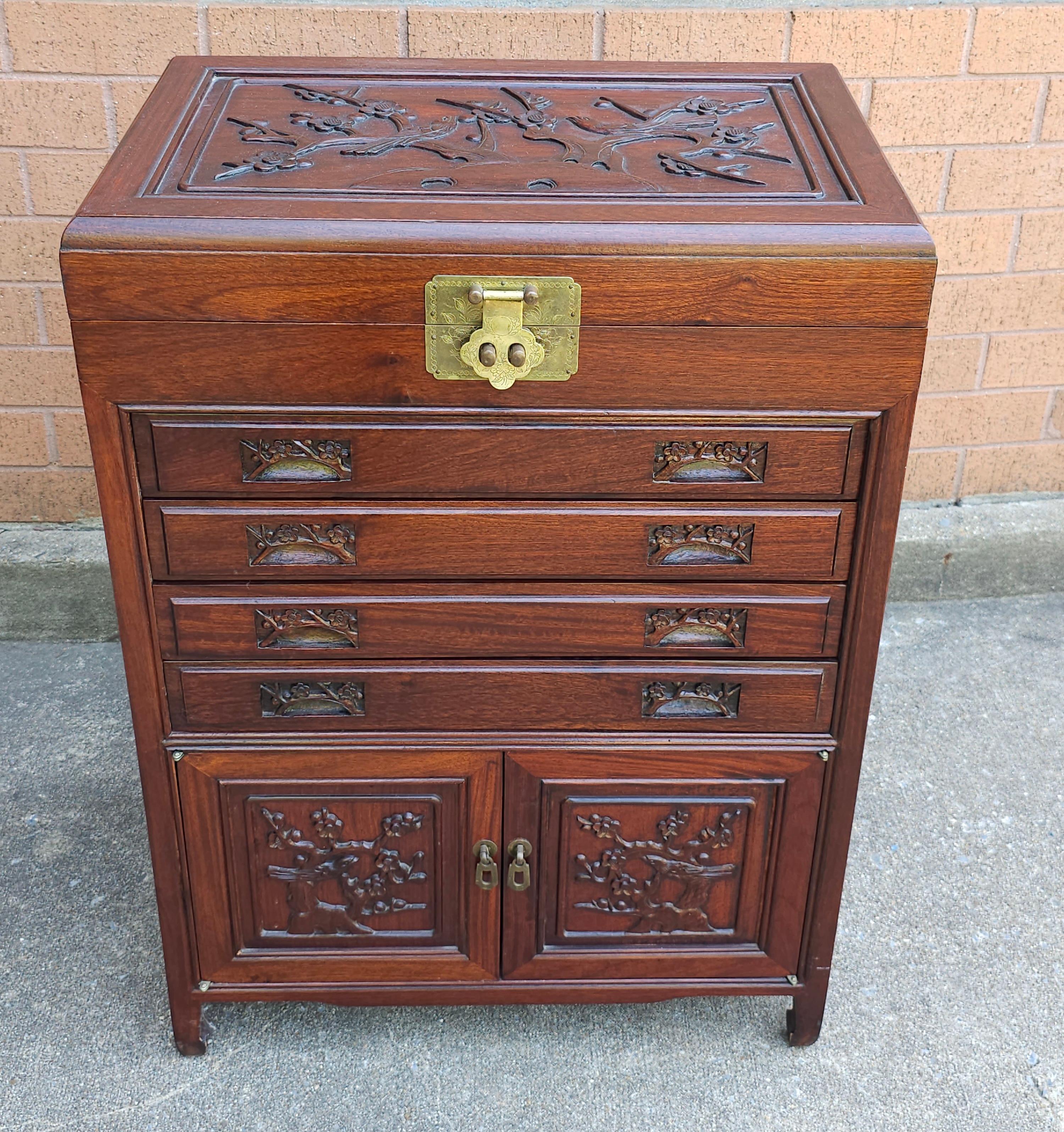 MId-20th Century Chinese Carved Rosewood Siver Chest Cabinet For Sale 11