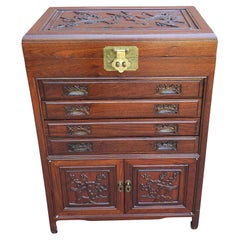 MId-20th Century Chinese Carved Rosewood Siver Chest Cabinet