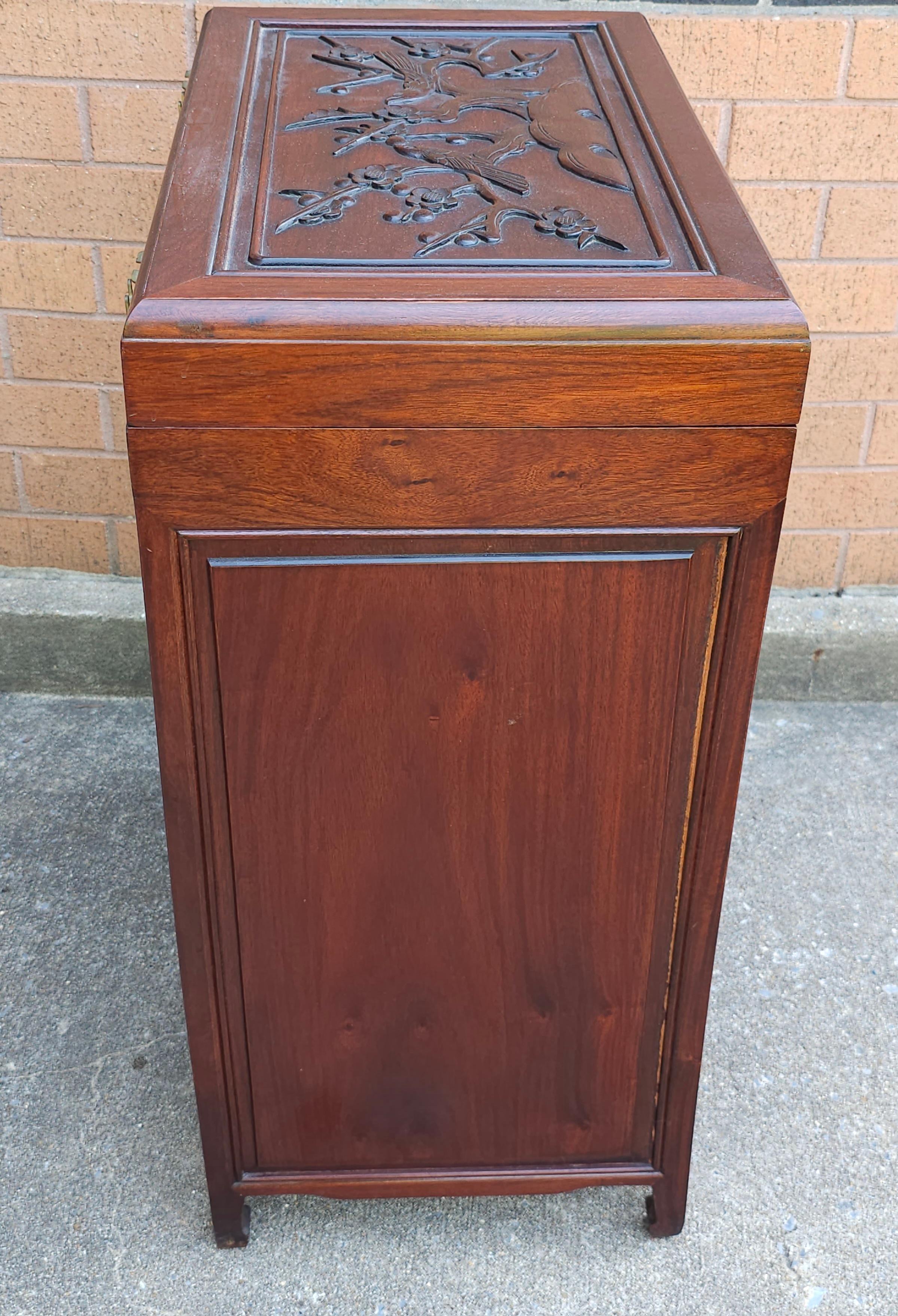Hong Kong MId-20th Century Chinese Carved Rosewood Siver Chest Cabinet For Sale