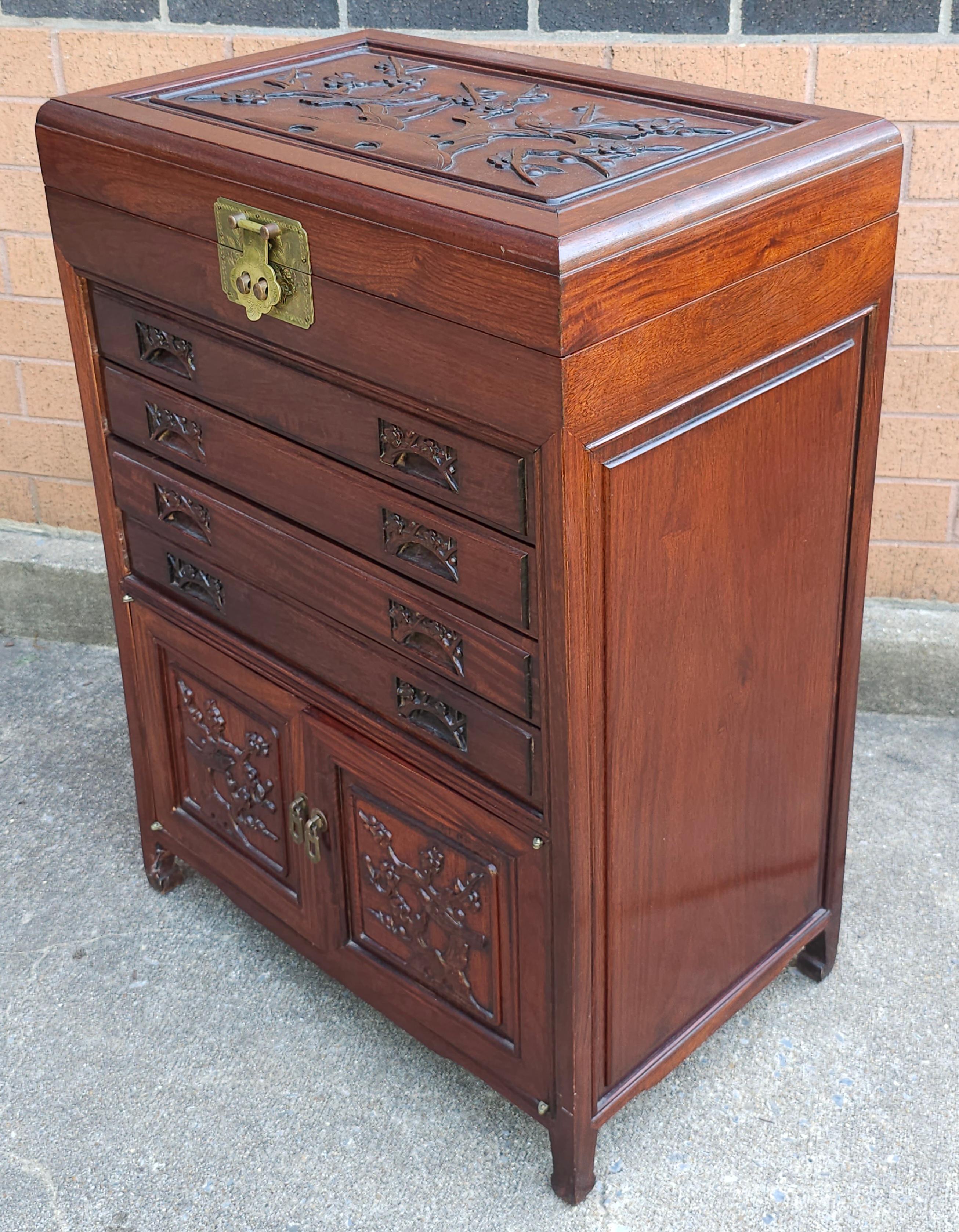 MId-20th Century Chinese Carved Rosewood Siver Chest Cabinet For Sale 1