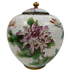 Mid-20th Century Chinese Cloisonne Ginger Jar with Chrysanthemums and Butterfly