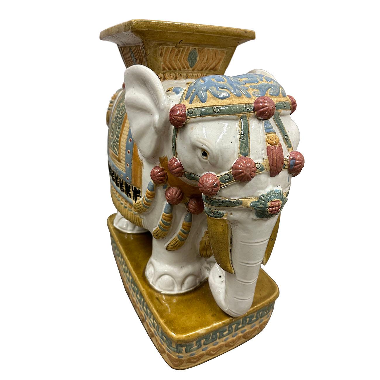 Carved Mid-20th Century Chinese Colored Glaze Ceramic Elephant Garden Seat/Plant Stand For Sale