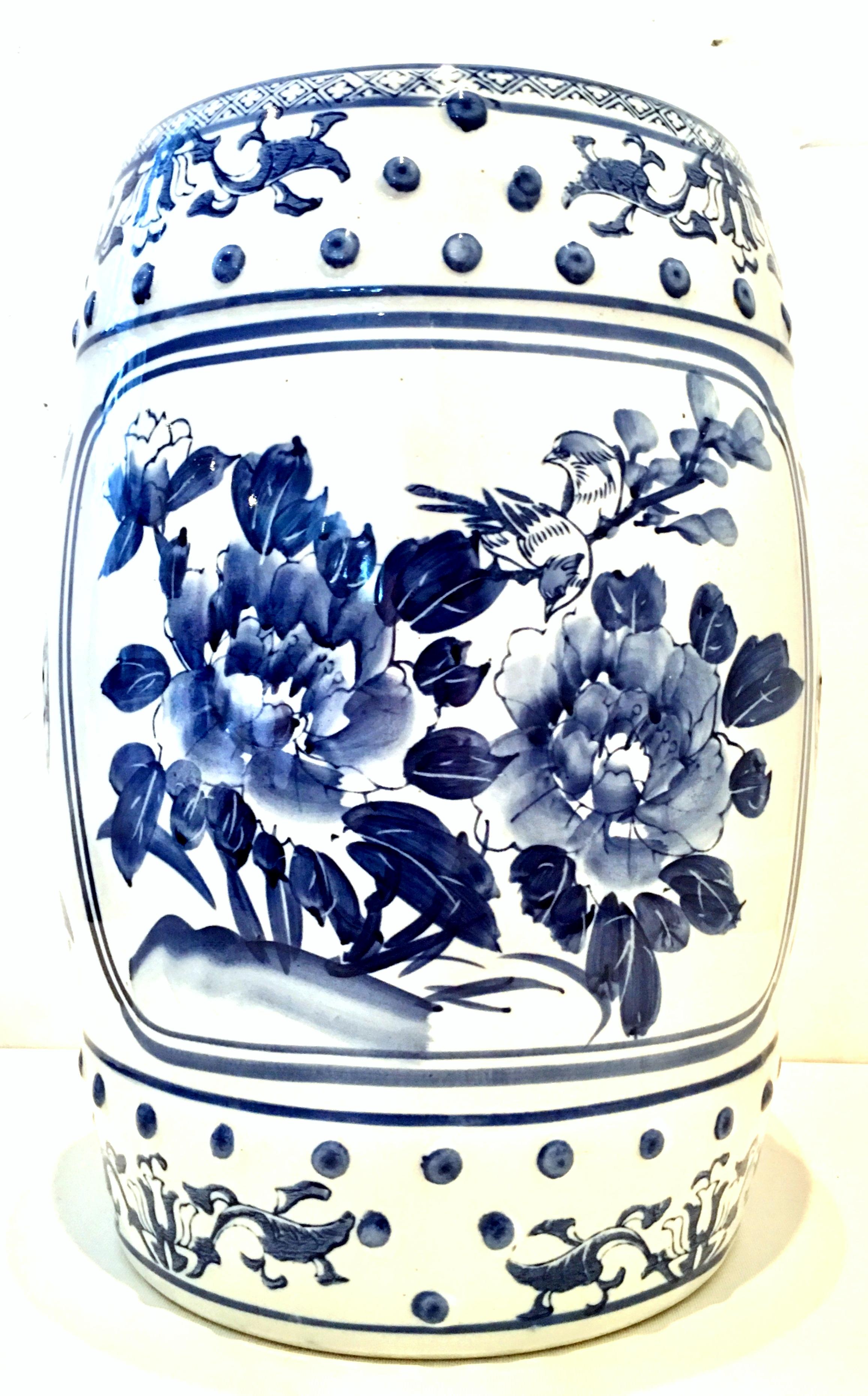 Asian Mid-20th Century Chinese Export Hand-Painted Blue & White Garden Stool