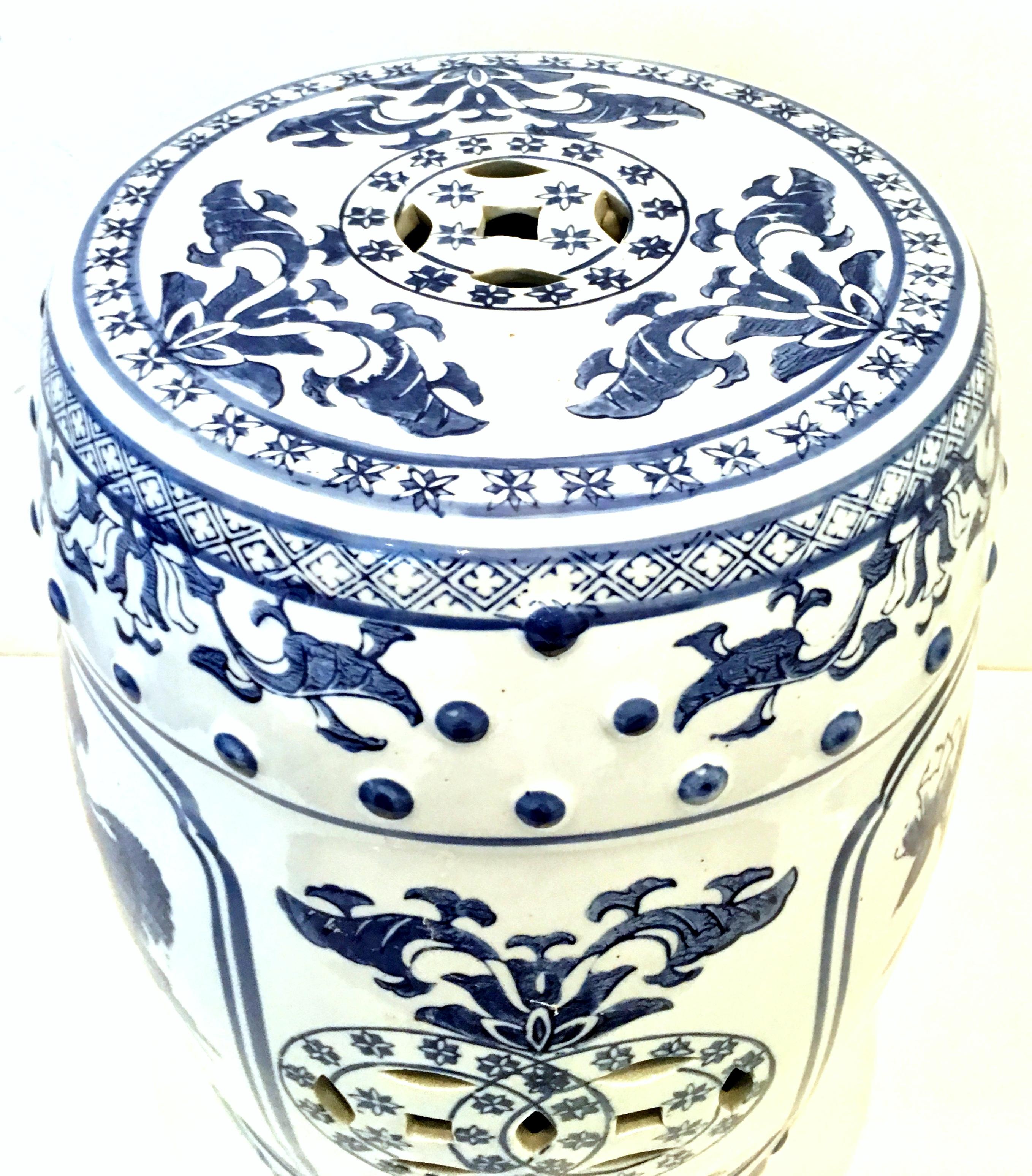 Porcelain Mid-20th Century Chinese Export Hand-Painted Blue & White Garden Stool