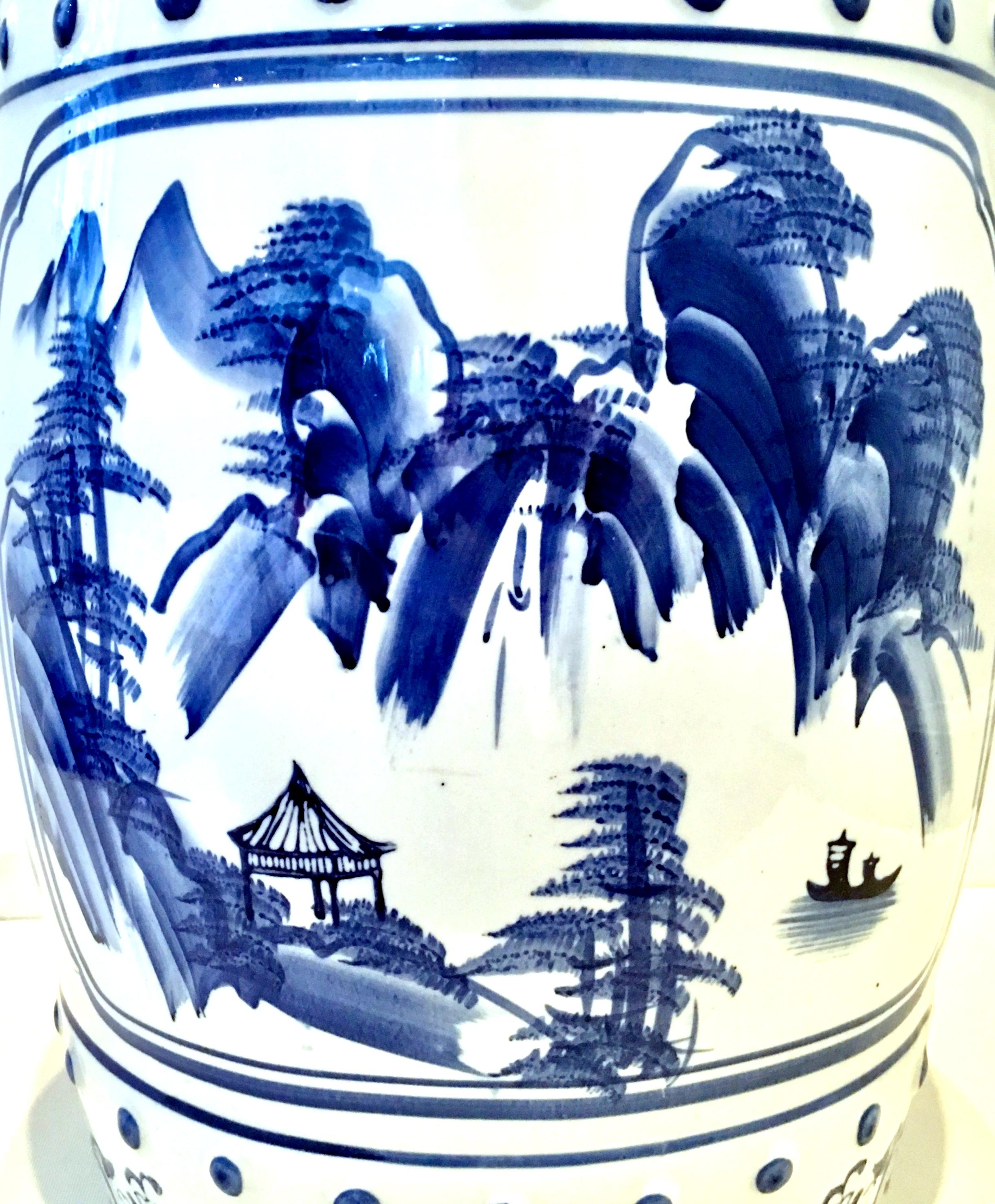 Mid-20th Century Chinese Export Hand-Painted Blue & White Garden Stool 2