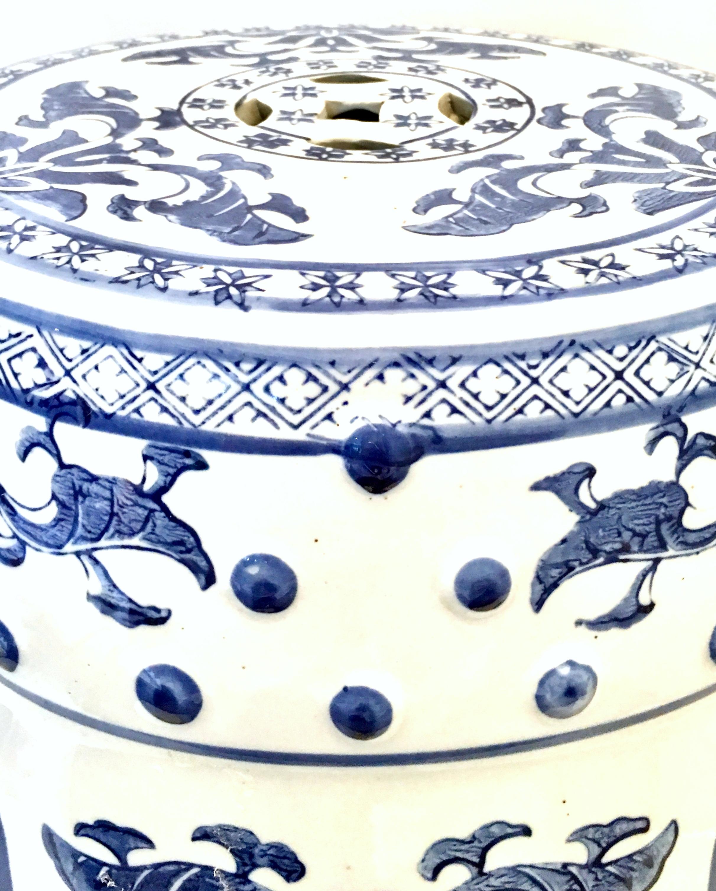 Mid-20th Century Chinese Export Hand-Painted Blue & White Garden Stool 4