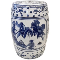 Mid-20th Century Chinese Export Hand-Painted Blue & White Garden Stool