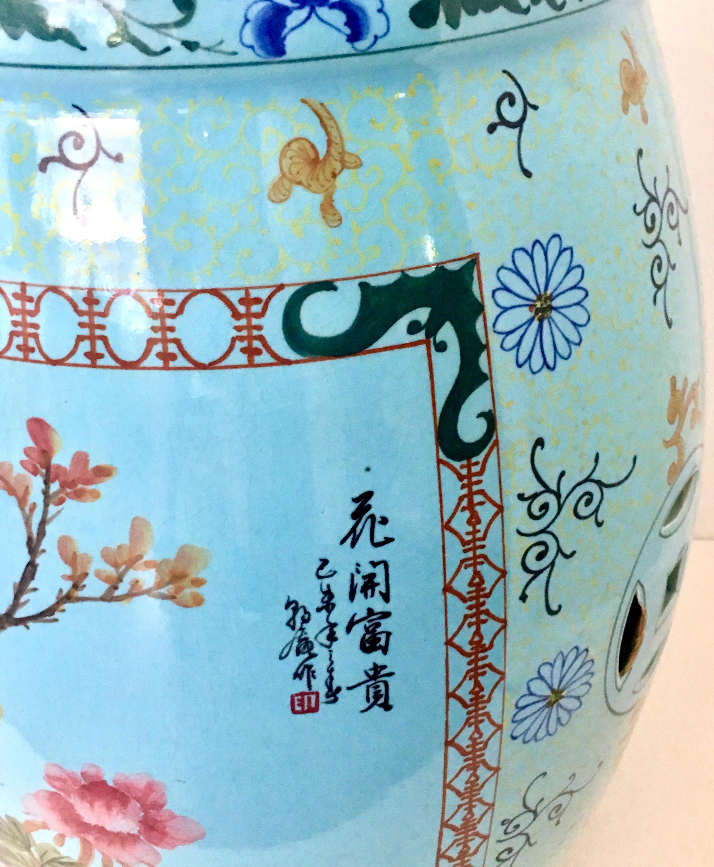 Mid-20th Century Chinese Export Hand-Painted Ceramic Garden Stool-Signed 4