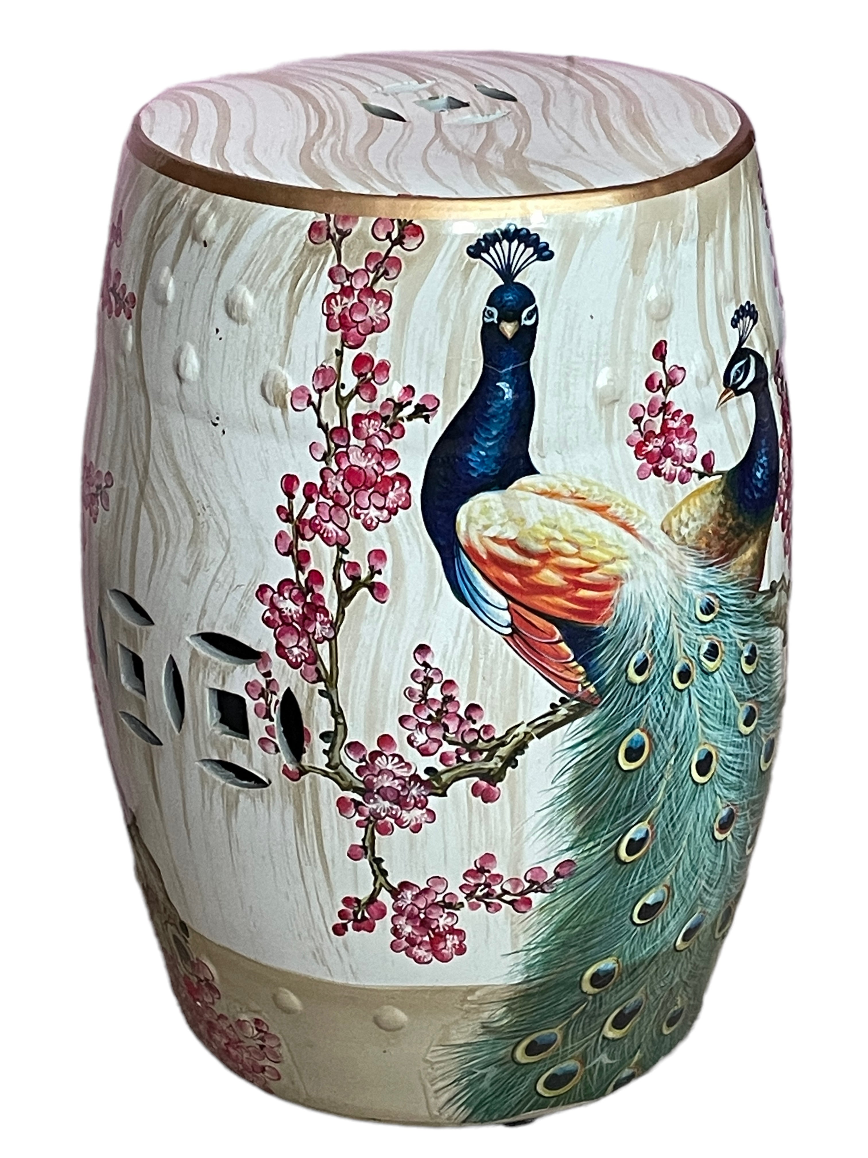 Hollywood Regency Mid-20th Century Chinese Export Hand-Painted Garden Stool Flower Pot Seat For Sale