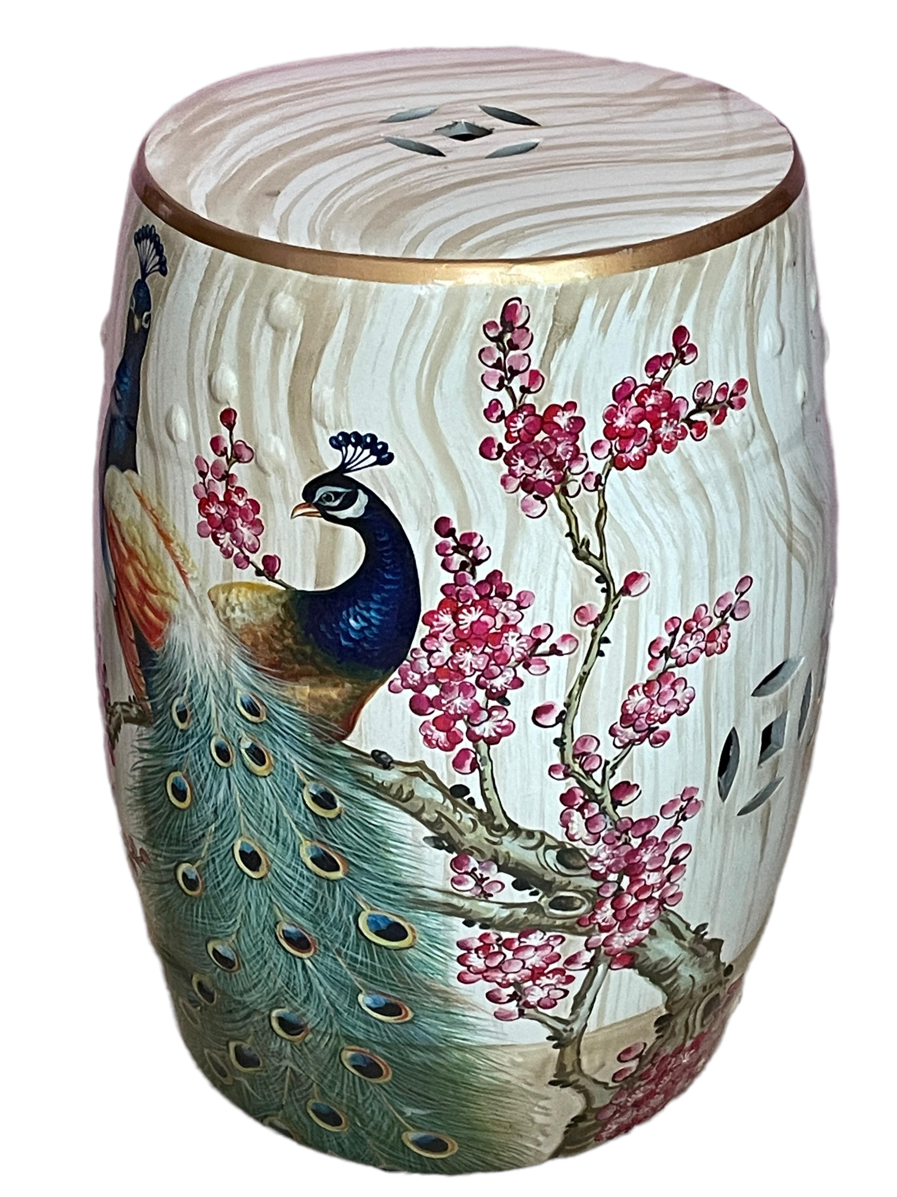 Ceramic Mid-20th Century Chinese Export Hand-Painted Garden Stool Flower Pot Seat For Sale