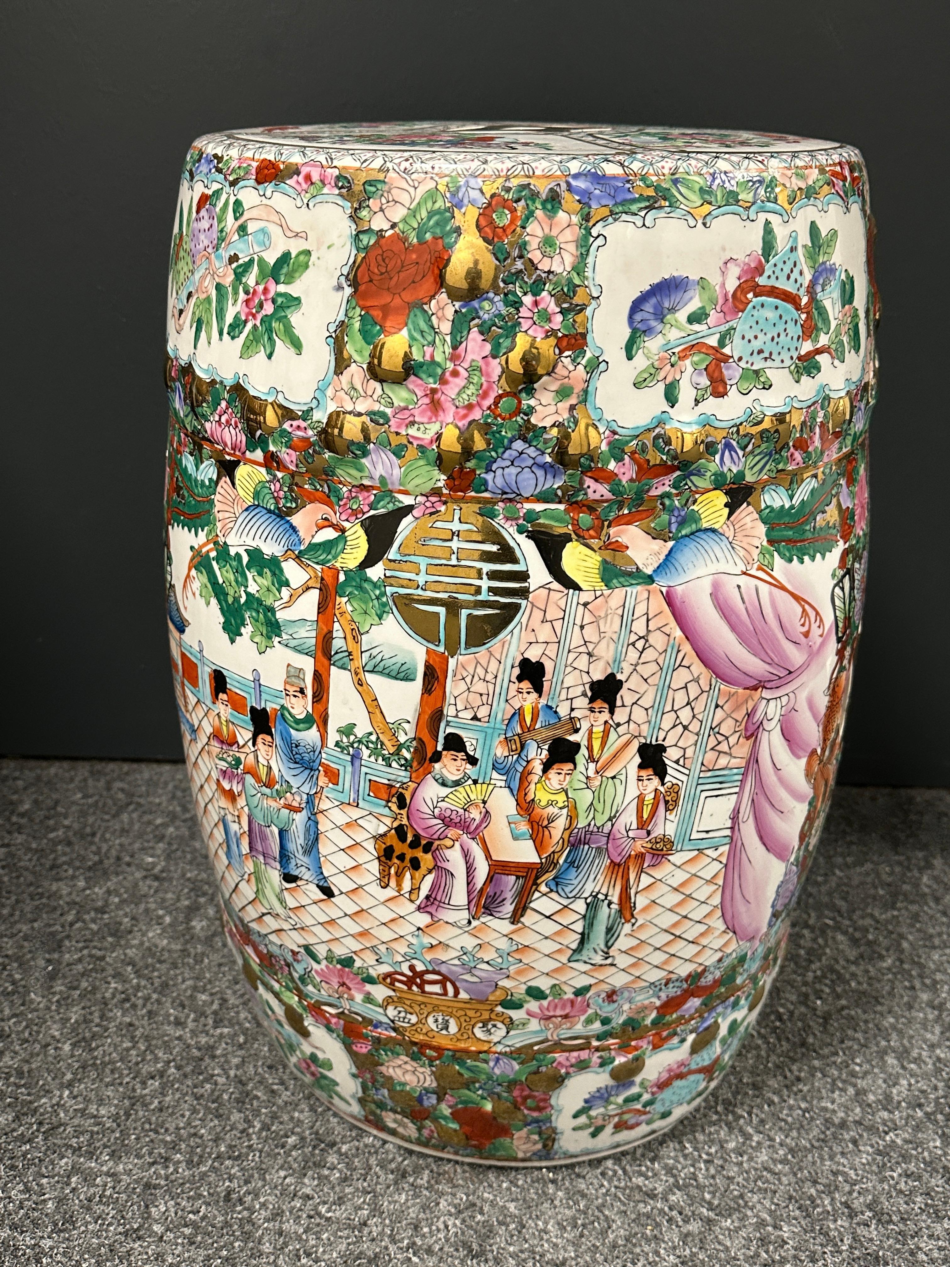 Ceramic Mid-20th Century Chinese Export Hand-Painted Garden Stool Flower Pot Seat