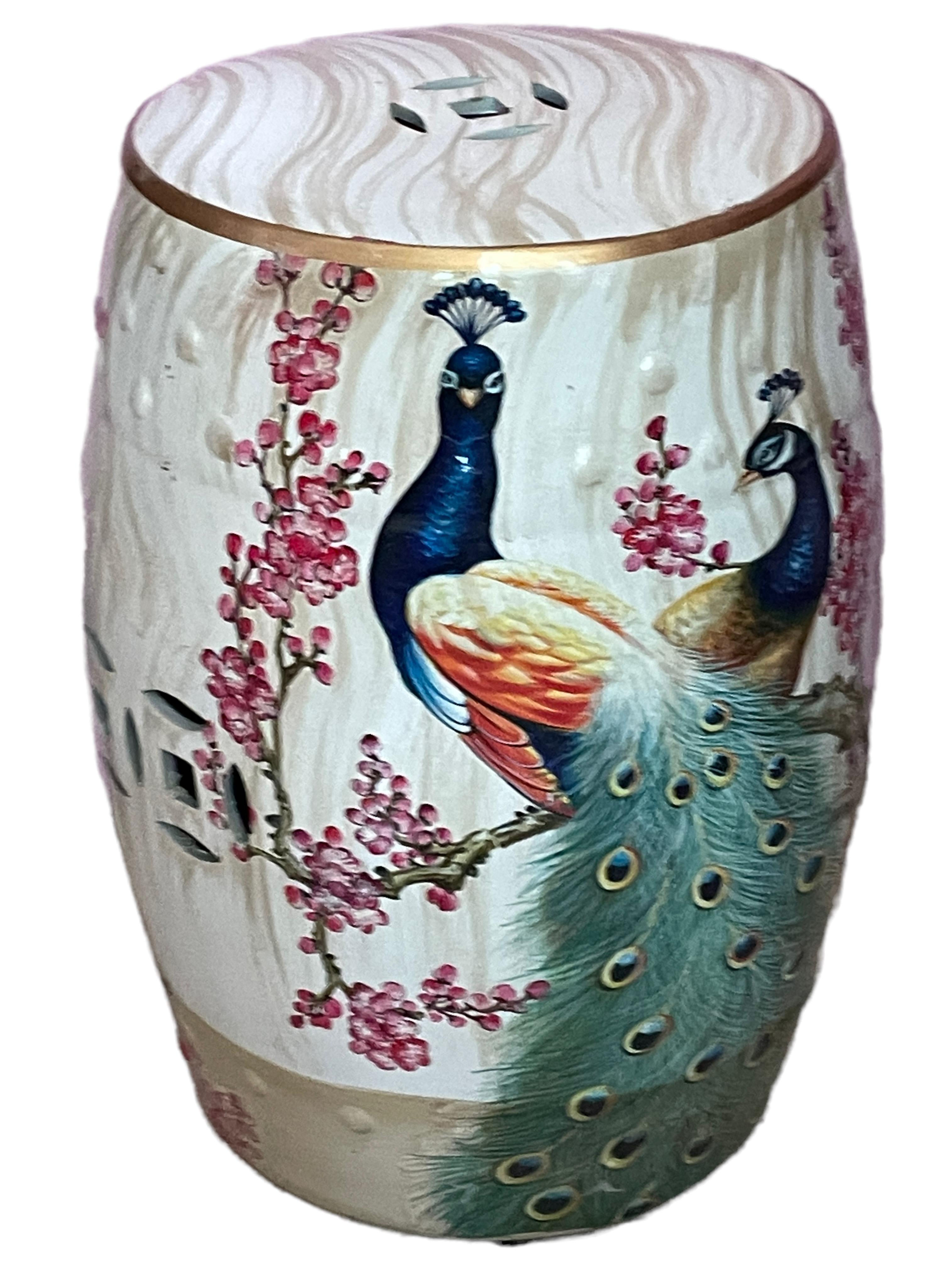 20ième siècle Tabouret de jardin peint à la main, siège en forme de pot de fleurs, exporté de Chine, milieu du 20e siècle en vente
