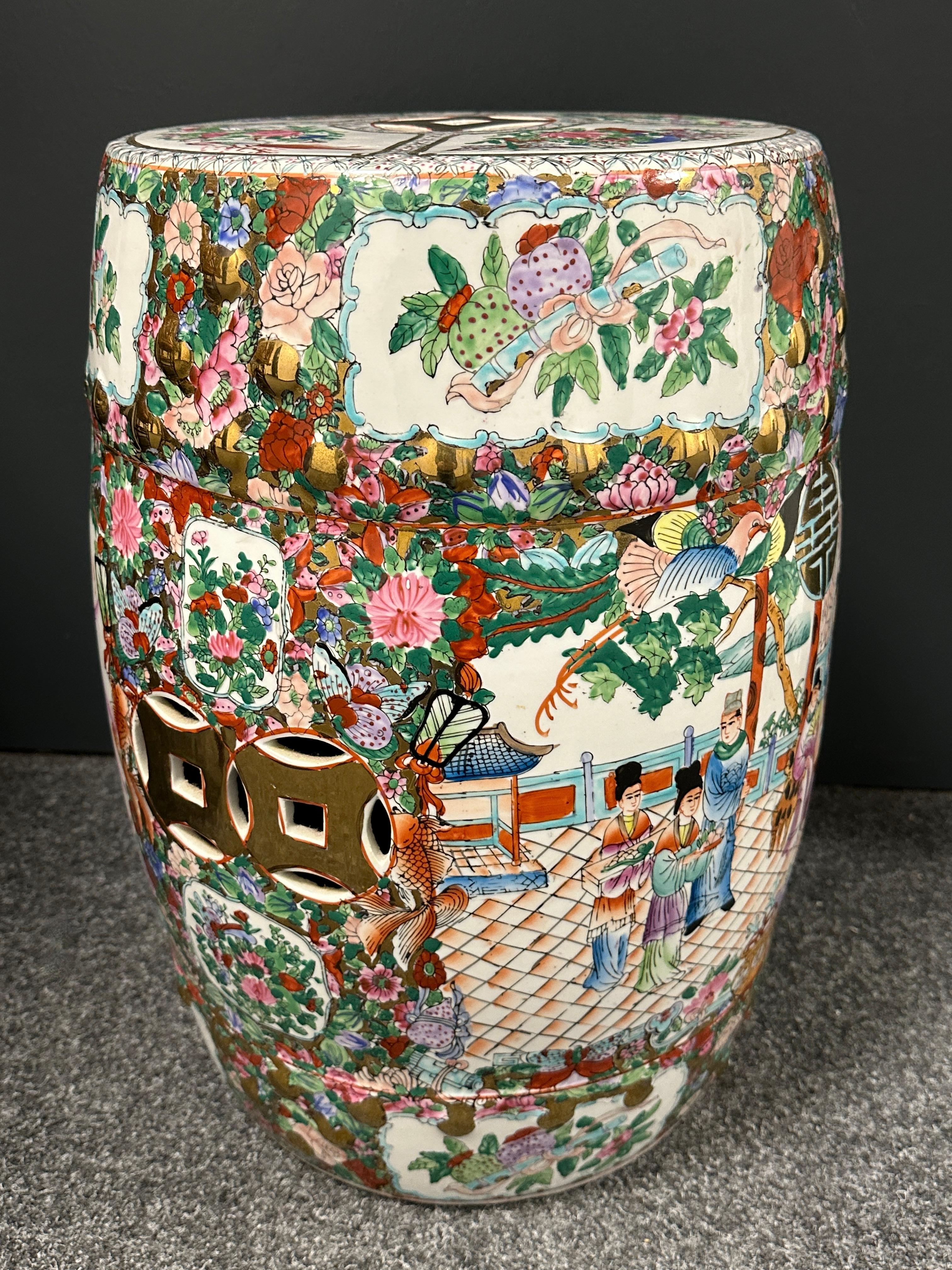 Mid-20th Century Chinese Export Hand-Painted Garden Stool Flower Pot Seat 1