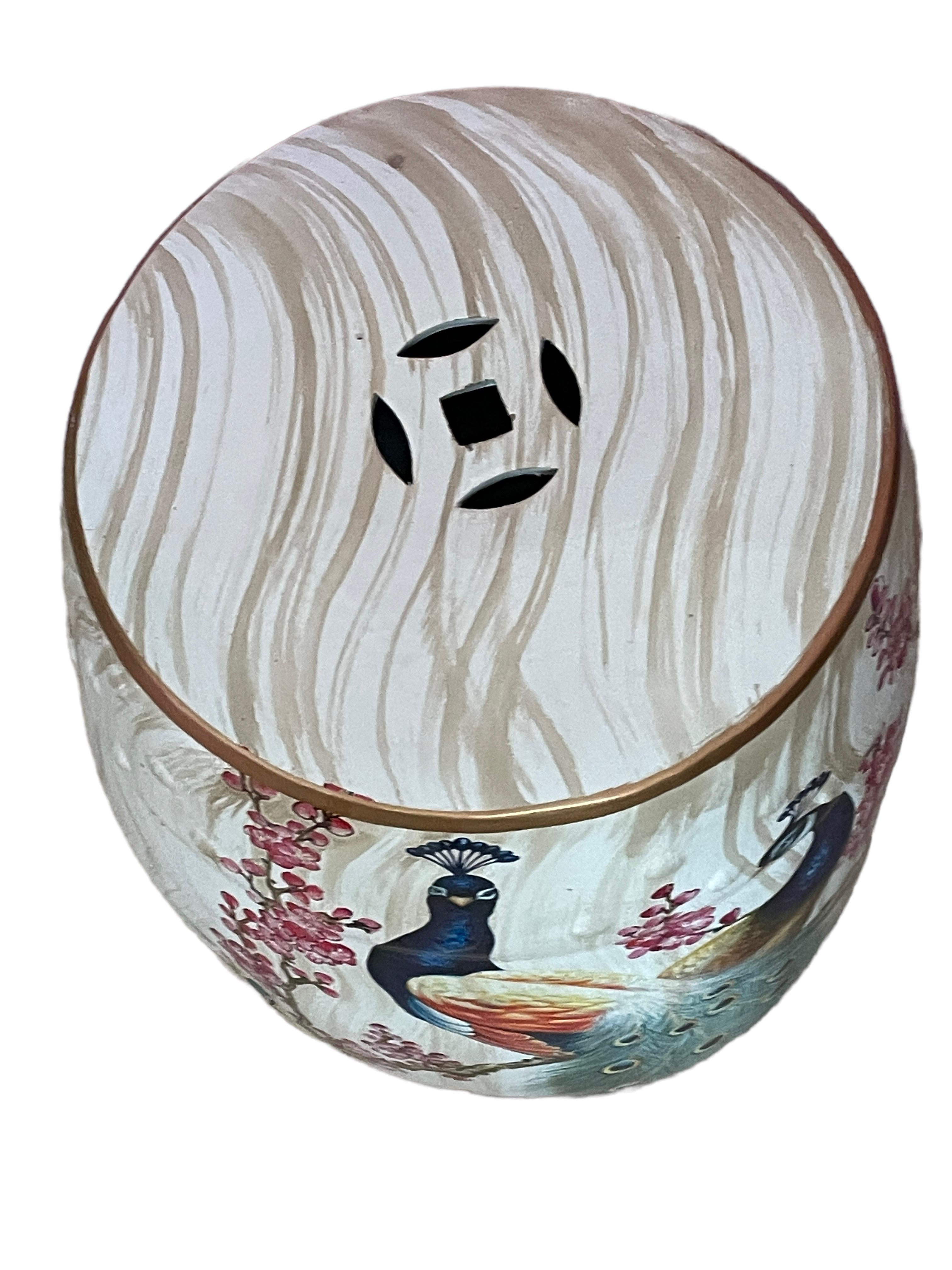 Ceramic Mid-20th Century Chinese Export Hand-Painted Garden Stool Flower Pot Seat For Sale