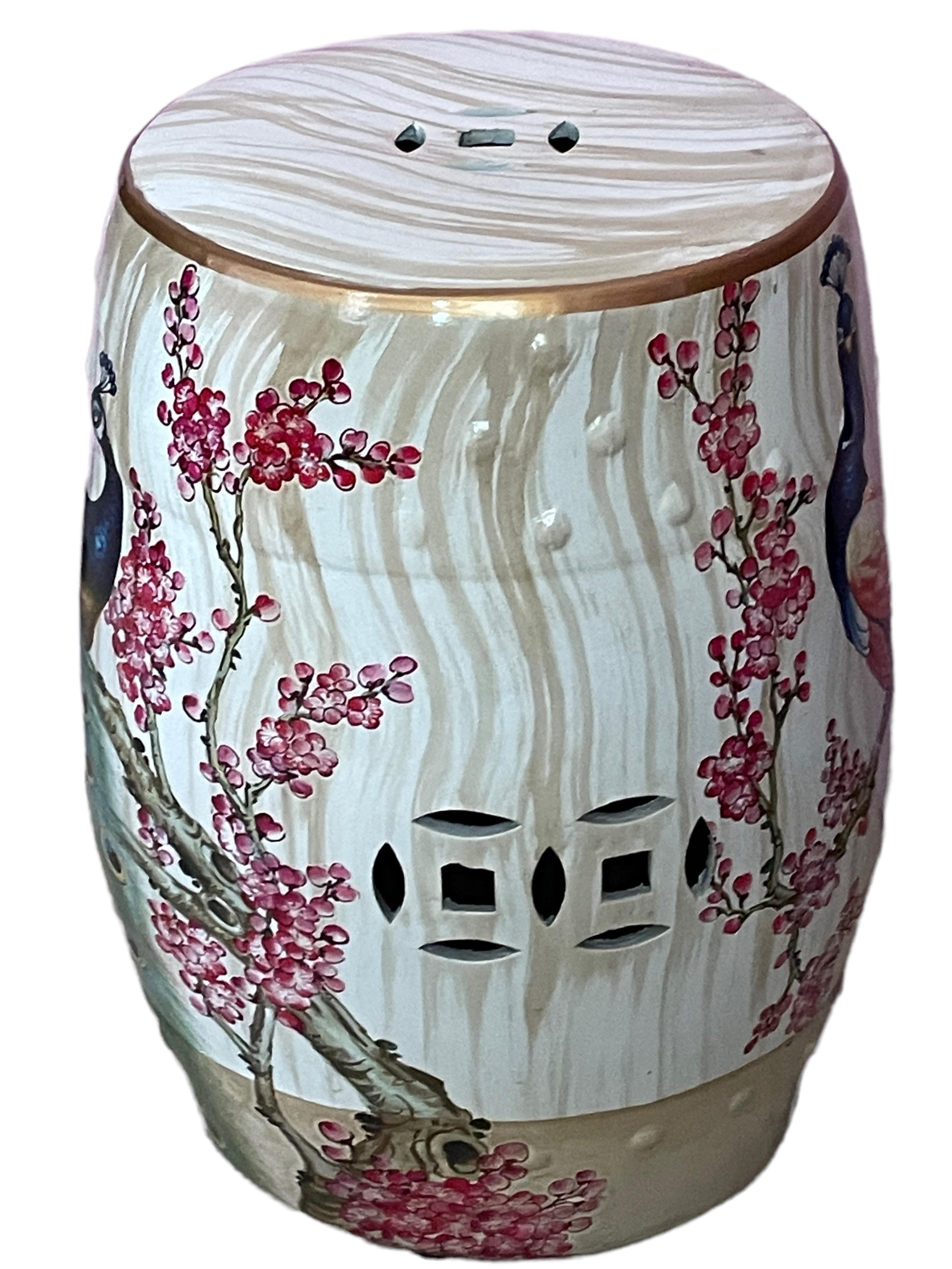 Tabouret de jardin peint à la main, siège en forme de pot de fleurs, exporté de Chine, milieu du 20e siècle en vente 1