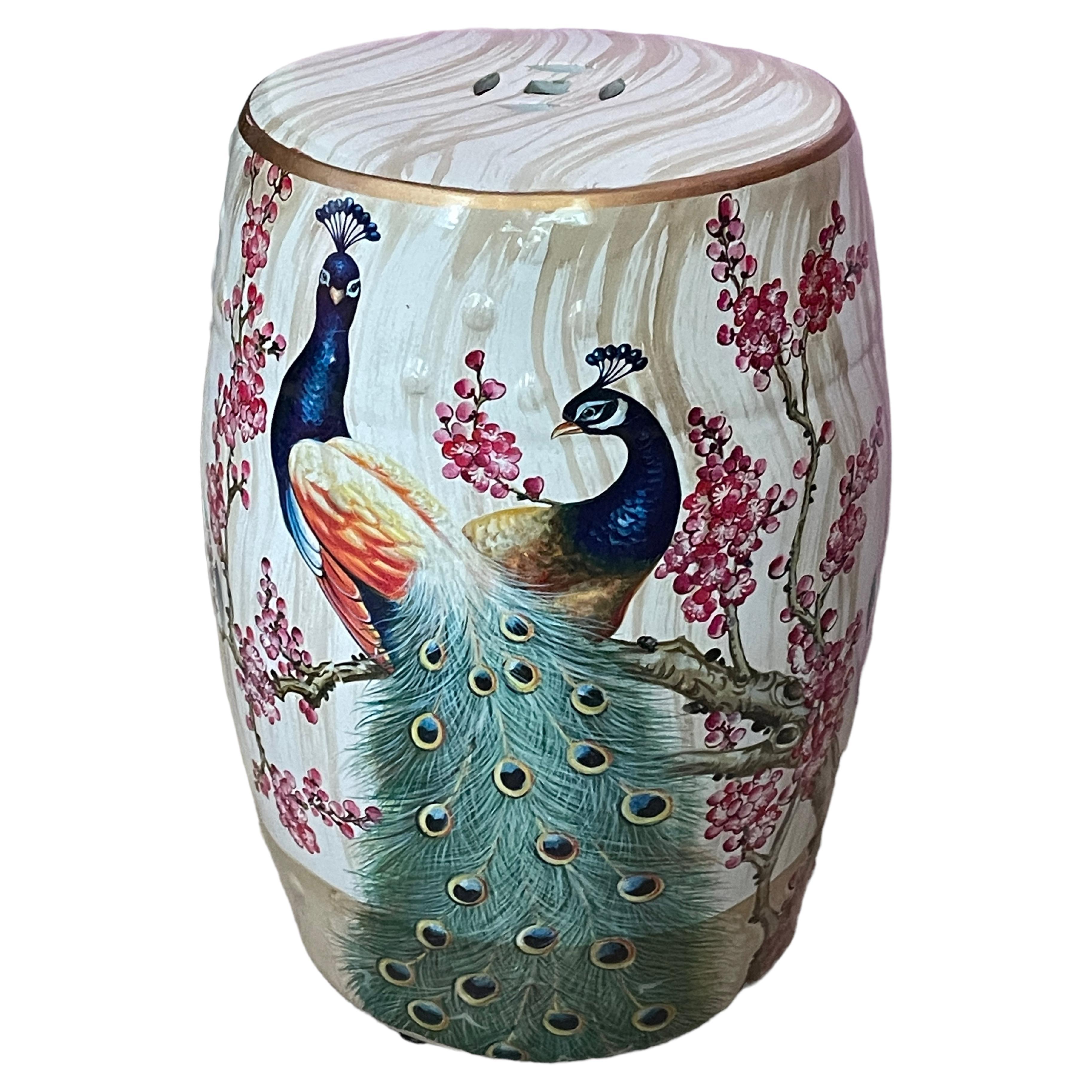 Mid-20th Century Chinese Export Hand-Painted Garden Stool Flower Pot Seat For Sale