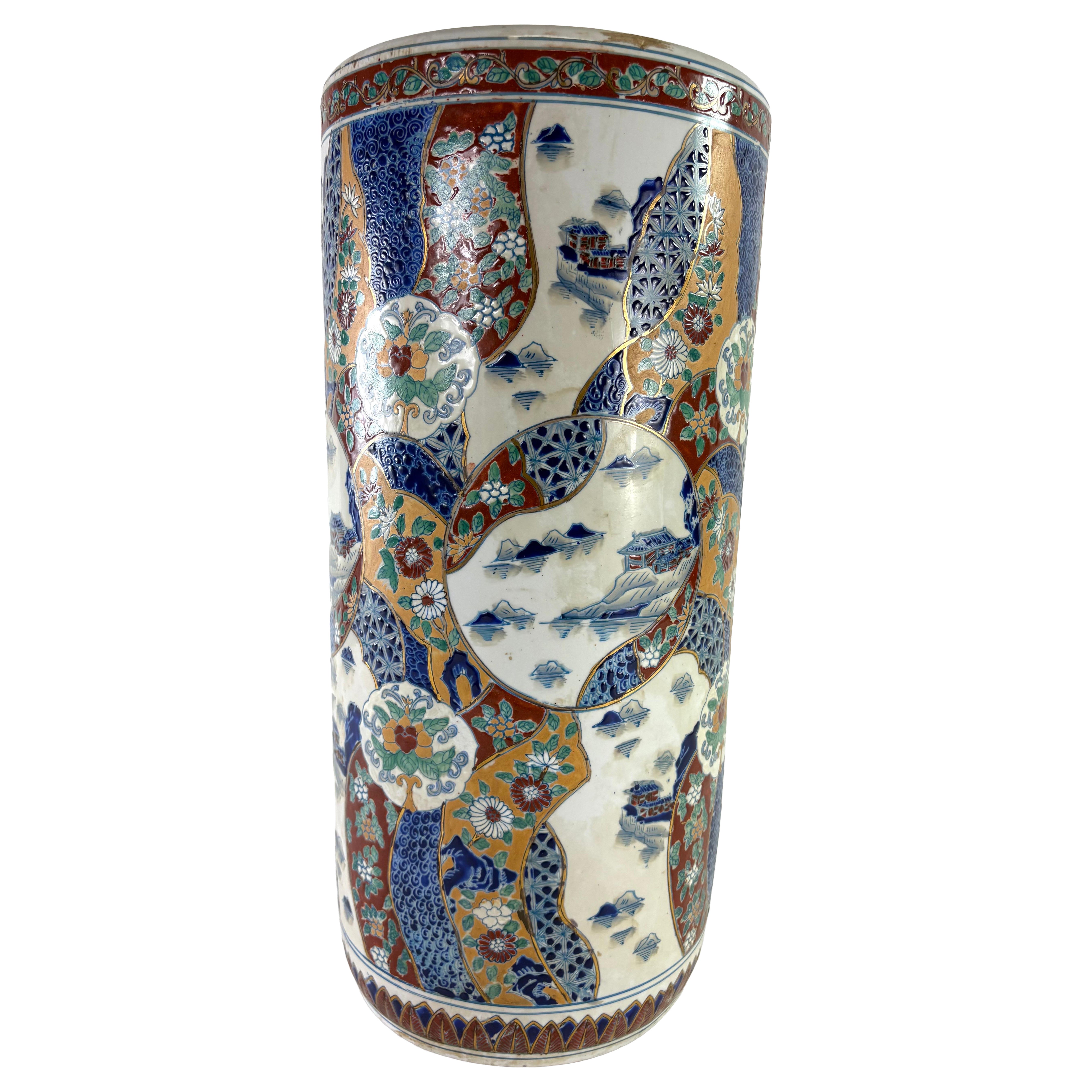 Mid 20th century Chinese export hand painted umbrella stand