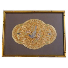 Mid-20th Century Chinese Framed Songbird Embroidered Panel