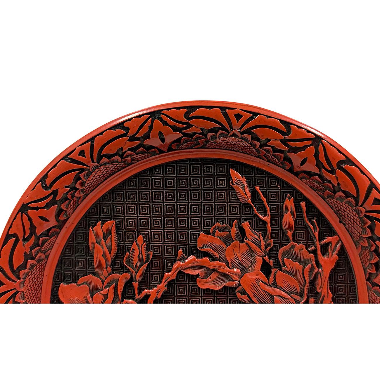 Hand-Carved Mid-20th Century Chinese Hand Carved Cinnabar Lacquer Plate For Sale