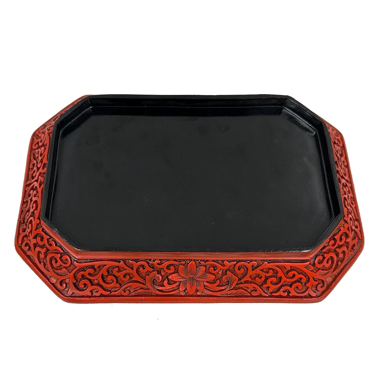 Mid-20th Century Chinese Hand Carved Cinnabar Lacquer Plate For Sale 1