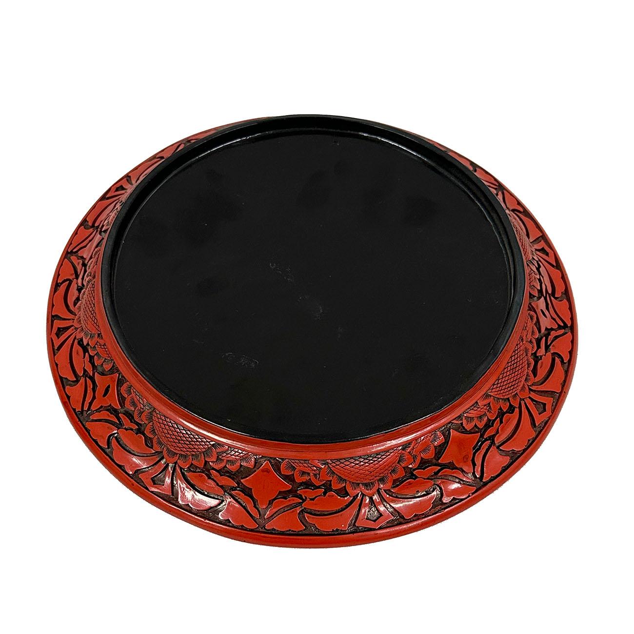 Mid-20th Century Chinese Hand Carved Cinnabar Lacquer Plate For Sale 1