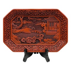 Mid-20th Century Chinese Hand Carved Cinnabar Lacquer Plate