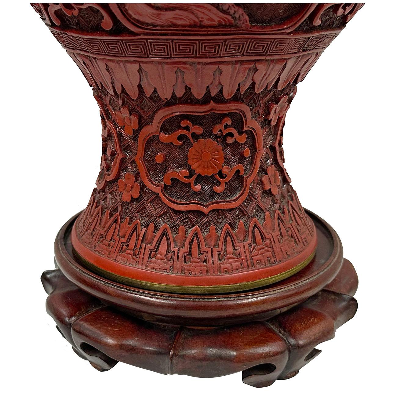 Mid-20th Century Chinese Hand Carved Cinnabar Vase For Sale 3
