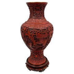 Mid-20th Century Chinese Hand Carved Cinnabar Vase