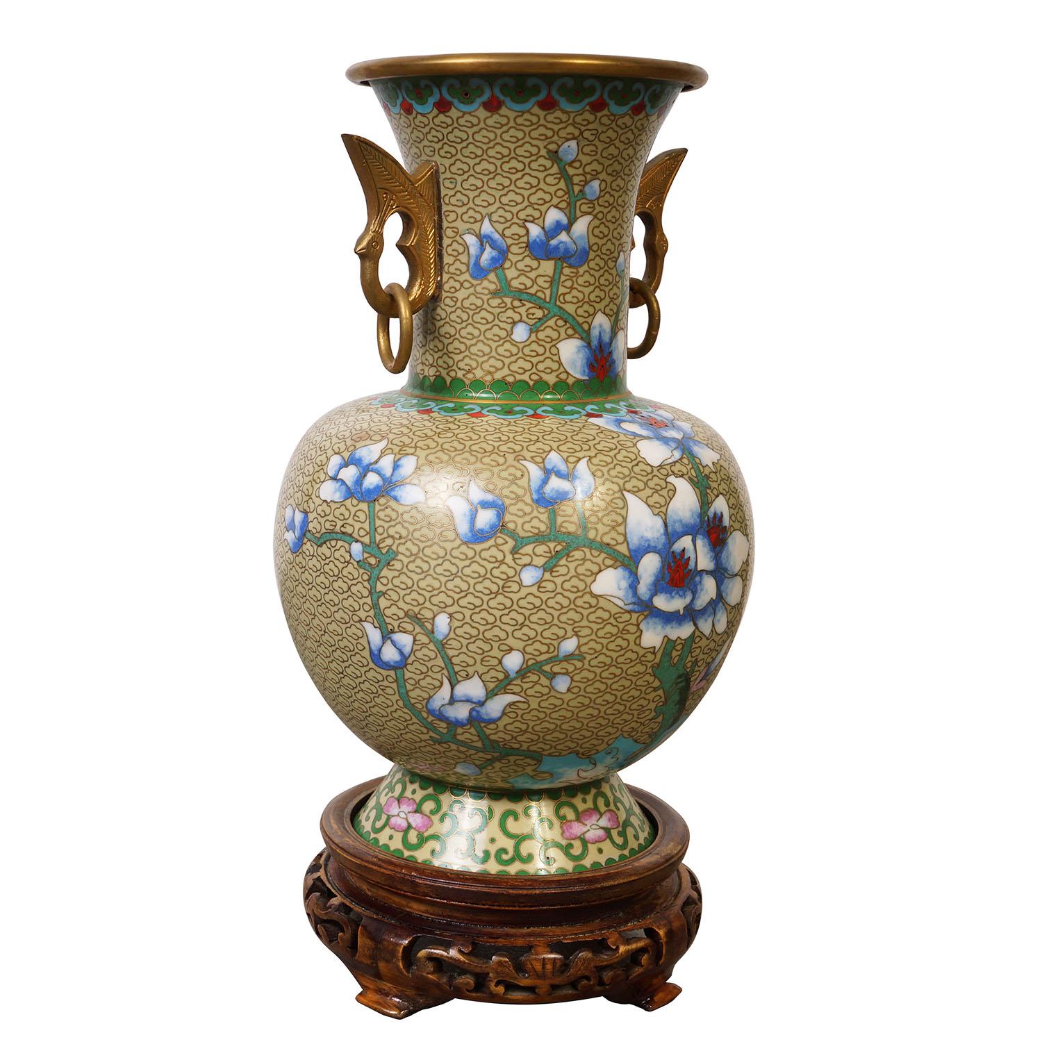 Mid-20th Century Chinese Hand Made Floral Cloisonne Vase For Sale 5