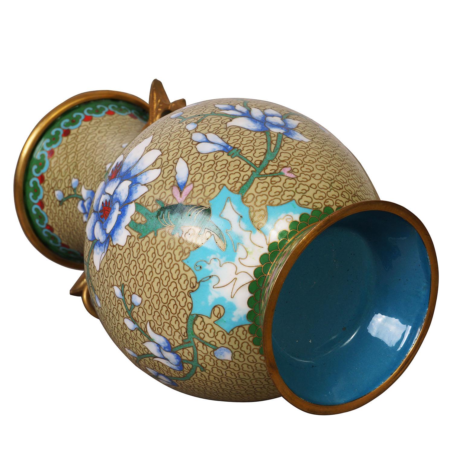 Mid-20th Century Chinese Hand Made Floral Cloisonne Vase For Sale 6