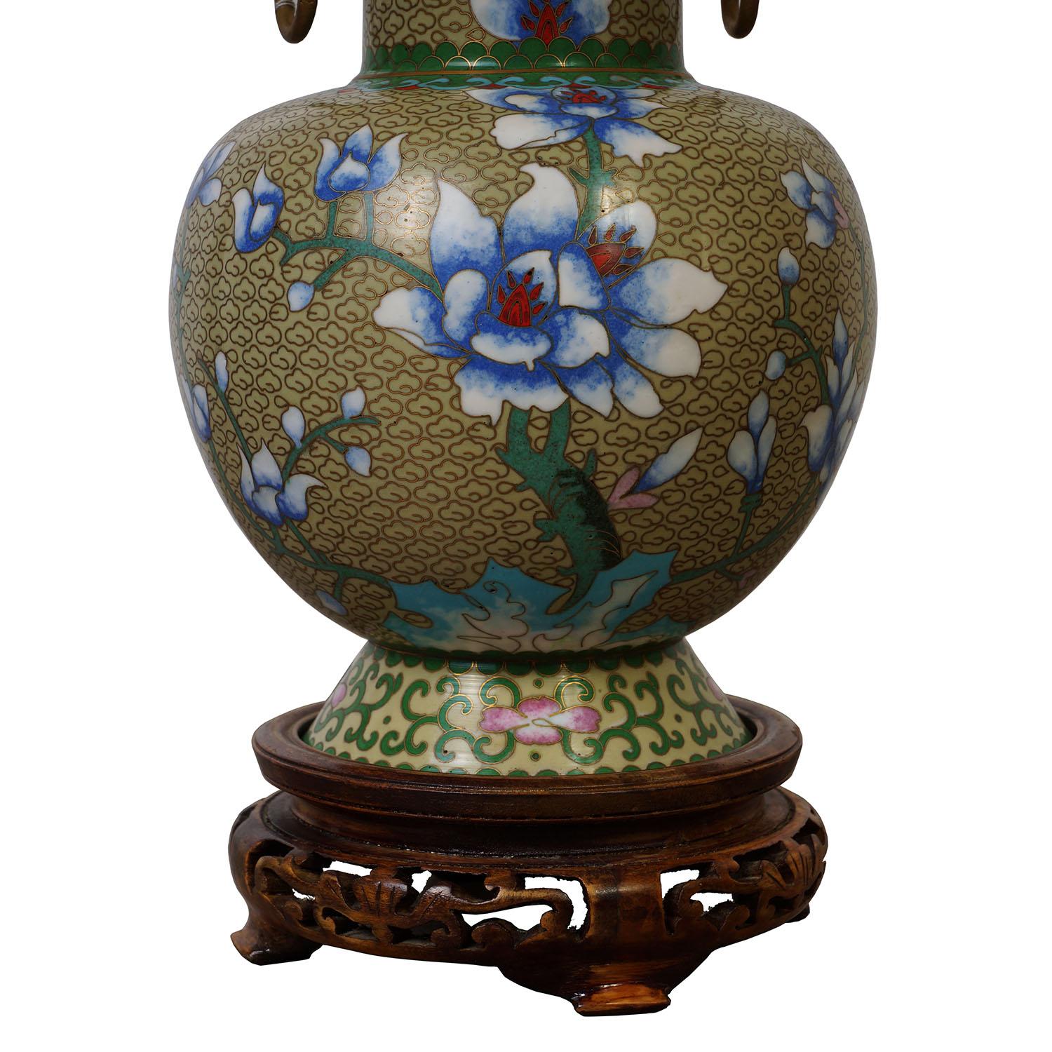 Chinese Export Mid-20th Century Chinese Hand Made Floral Cloisonne Vase For Sale