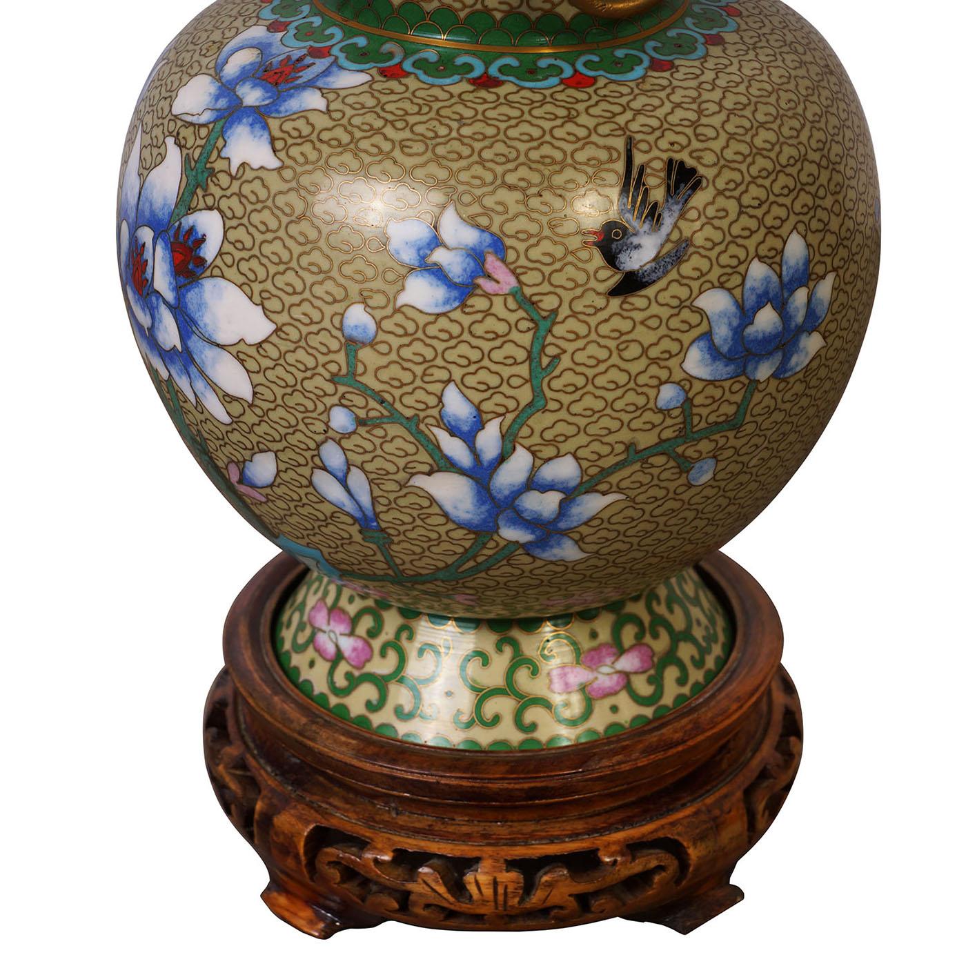 Mid-20th Century Chinese Hand Made Floral Cloisonne Vase In Good Condition For Sale In Pomona, CA