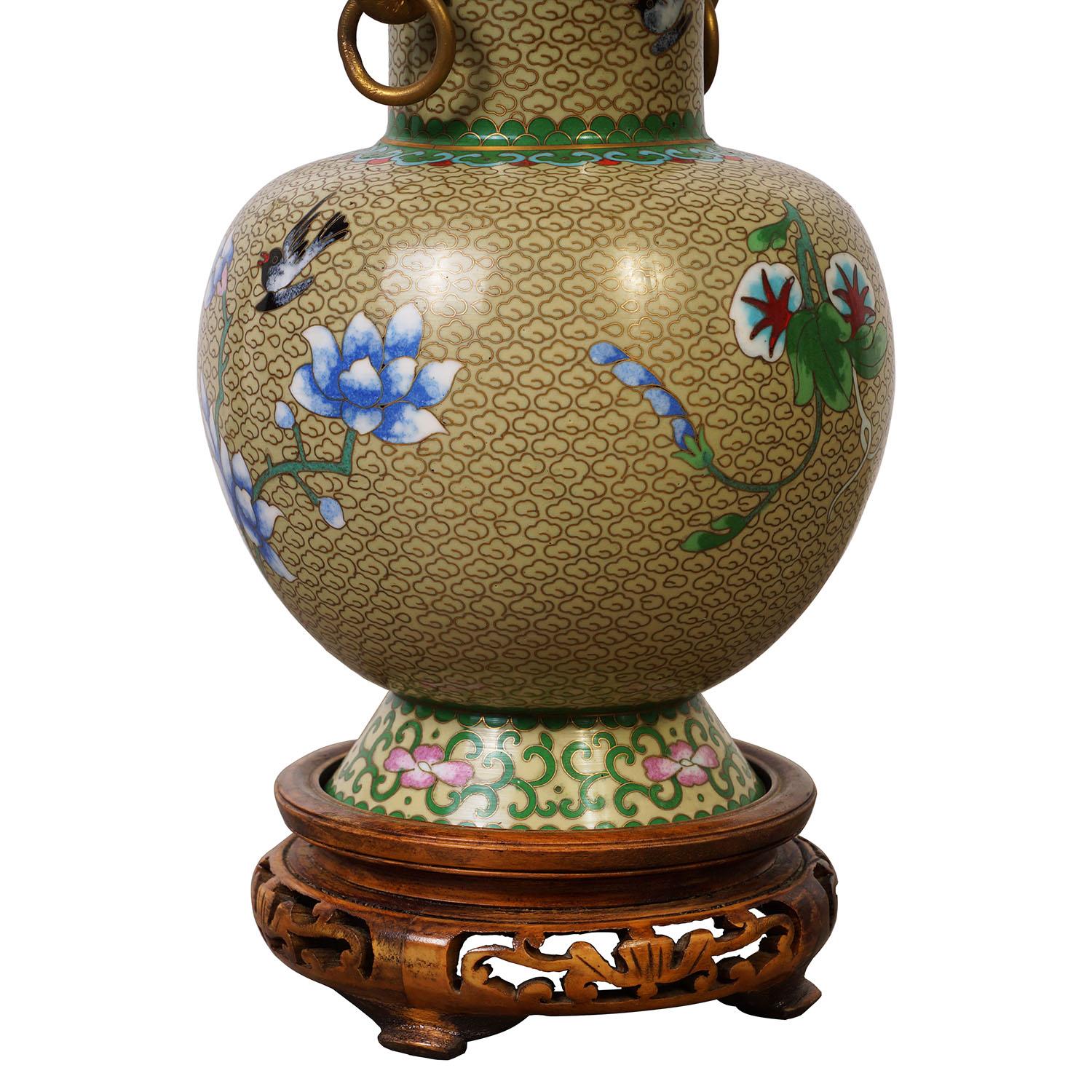 Mid-20th Century Chinese Hand Made Floral Cloisonne Vase For Sale 1