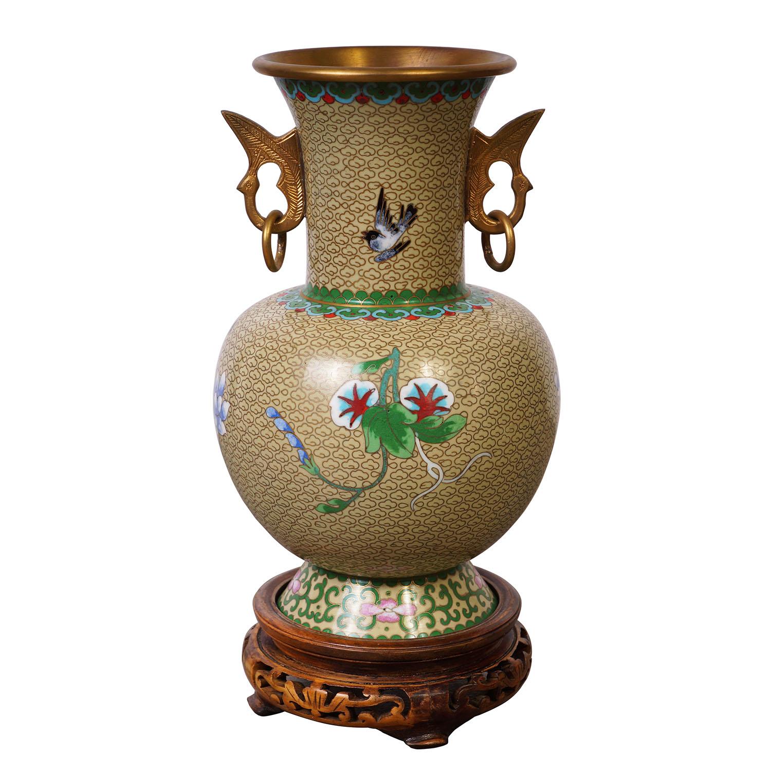 Mid-20th Century Chinese Hand Made Floral Cloisonne Vase For Sale 2