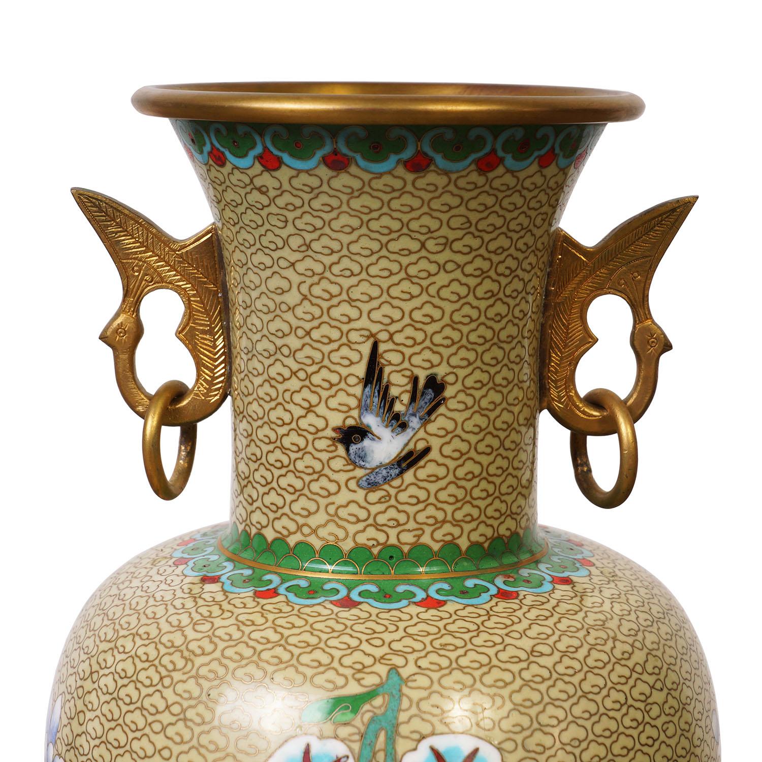 Mid-20th Century Chinese Hand Made Floral Cloisonne Vase For Sale 3
