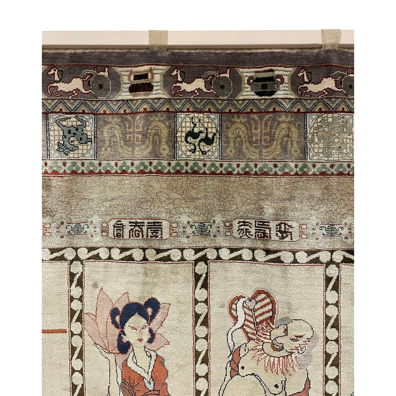 Chinese Export Mid-20th Century Chinese Hand Made Silk Tapestry, Eight Immortals For Sale