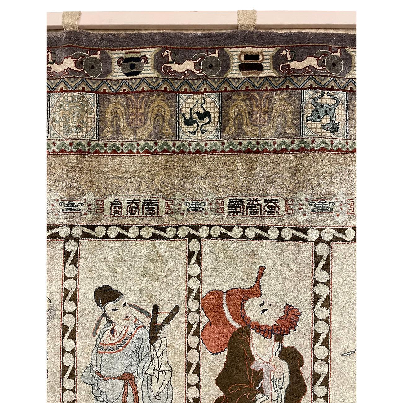 Mid-20th Century Chinese Hand Made Silk Tapestry, Eight Immortals In Good Condition For Sale In Pomona, CA