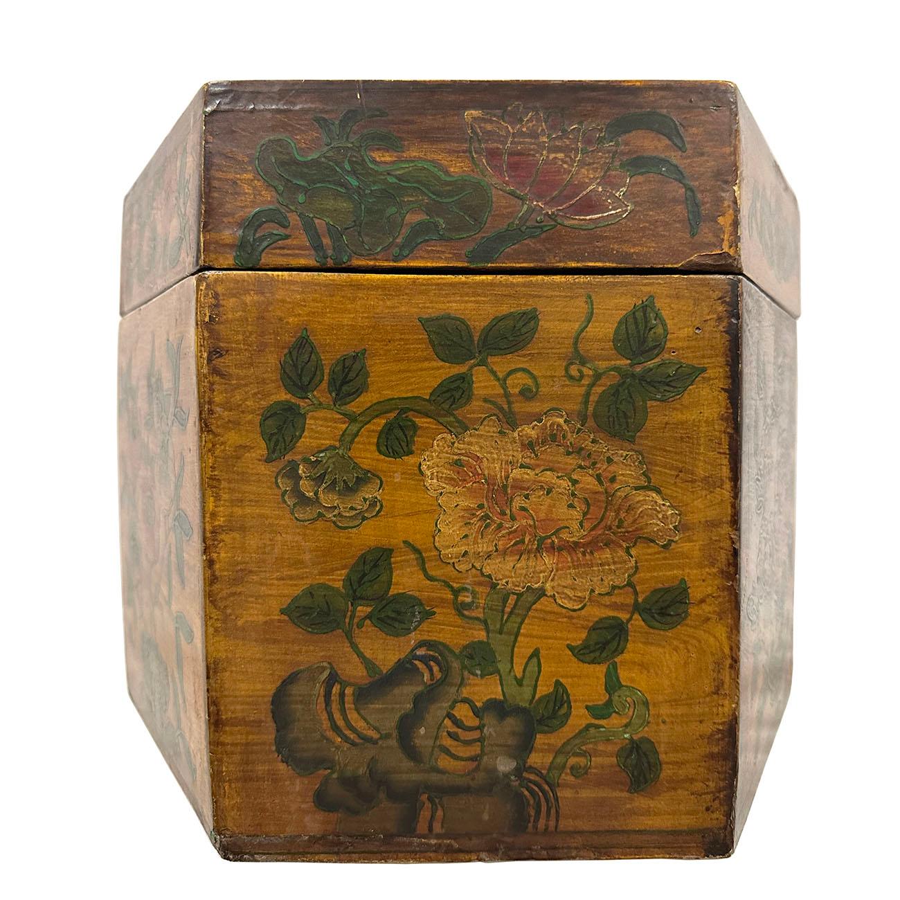 Wood Mid 20th Century Chinese Hand Painted Sewing Box, Jewelry Box For Sale